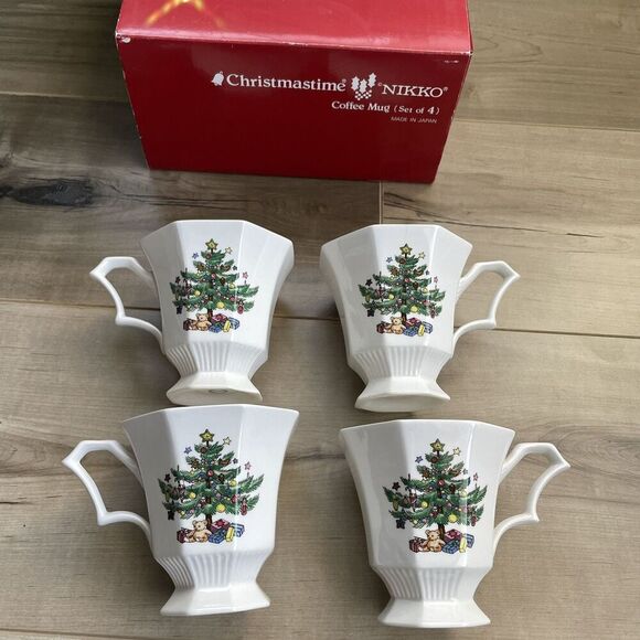 NIKKO Christmastime Footed Coffee Mug Set of 4 Teddy Bear Christmas Tree 10 oz - Picture 6 of 6
